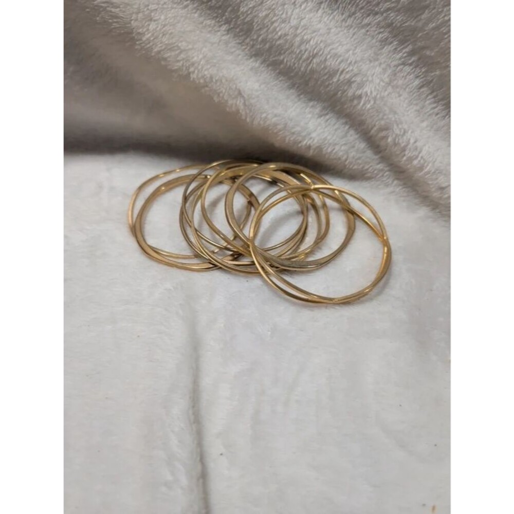 Gold Tone Bangle Bracelet Stack Bundle Set of Thin Slip On Bangles Lot